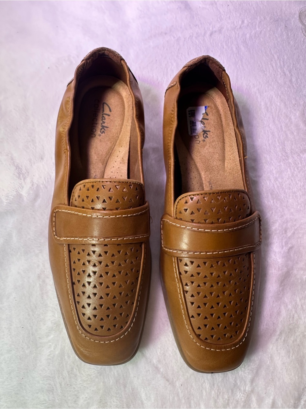 Clarks Women's Perforated Leather Penny Loafers in Tan - Picture 3 of 9